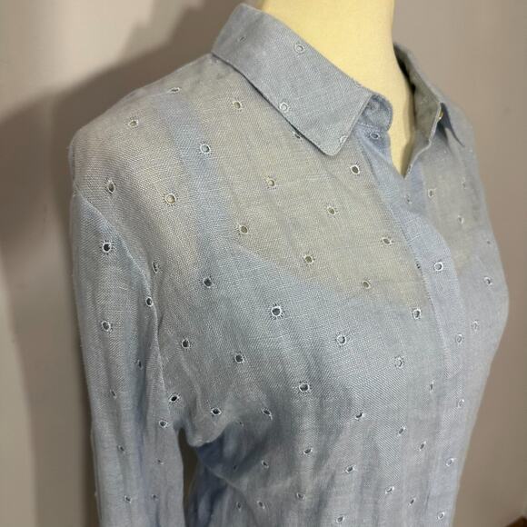 DONCASTER Blue Linen Silk 2pc Layered Top Set Sz 18 Cottage Preppy Eyelet Sheer - Picture 15 of 16